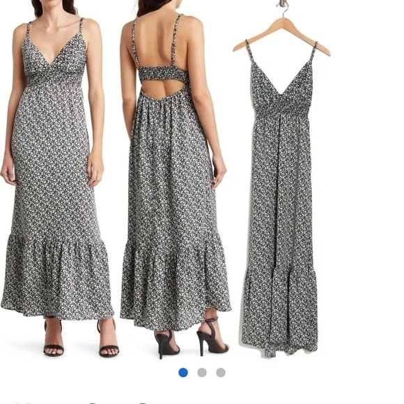 KNOW ONE CARES Satin Maxi Dress Pink / Cream size large - Picture 1 of 8